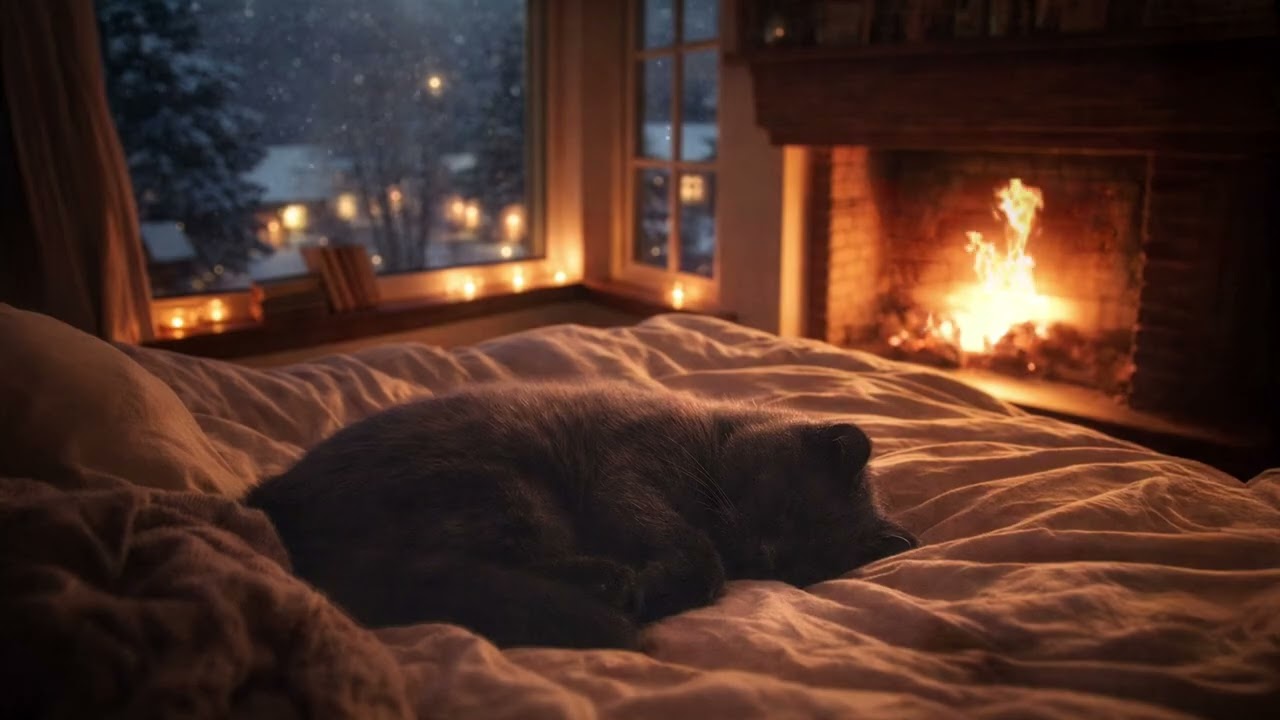 10 Hours of Cat Purring 🐈🔥 | Cozy Fireplace Sounds for Deep Sleep & Relaxation