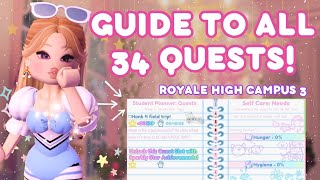 GUIDE TO ALL THE QUESTS IN YOUR PLANNER! 🌸 Complete them ALL! | Royale High Campus 3