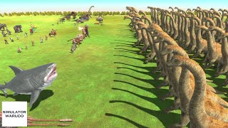 100 Herbivore Dinosaurs vs ALL Units Army Animal Revolt Battle Simulator screenshot 2