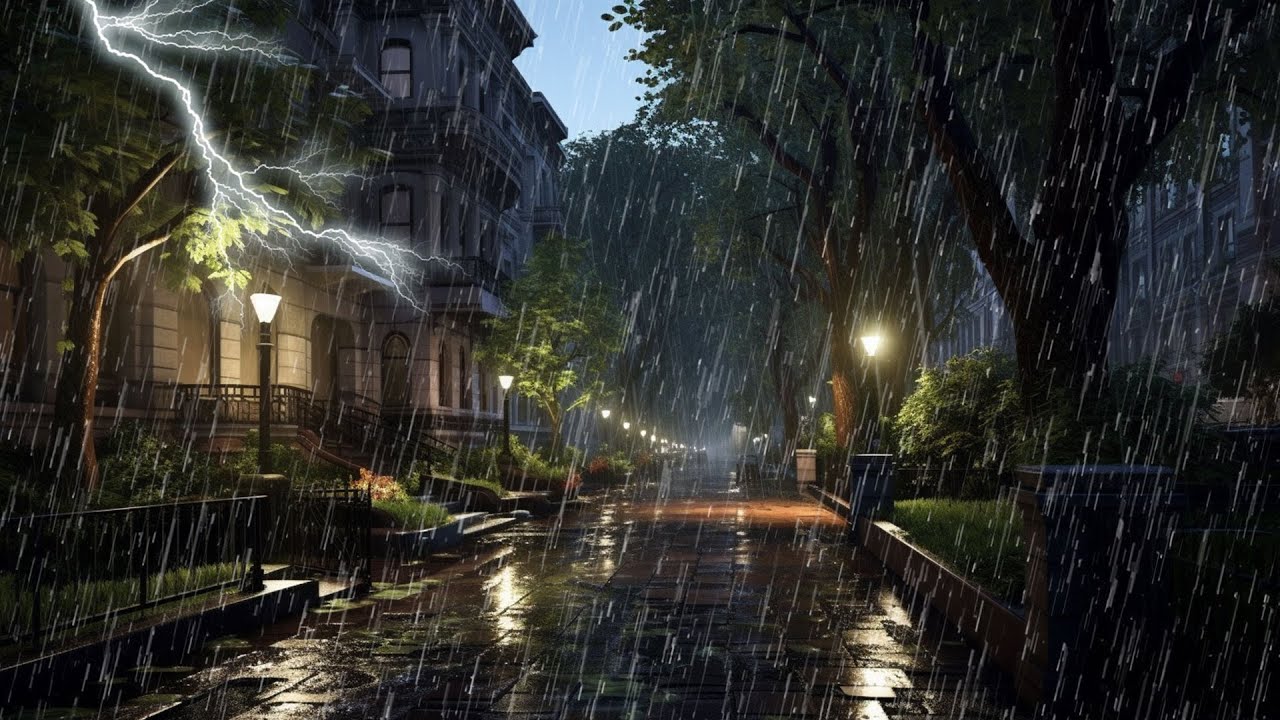 Sonido de lluvia y truenos cayendo el parque por la noche - Lluiva ...