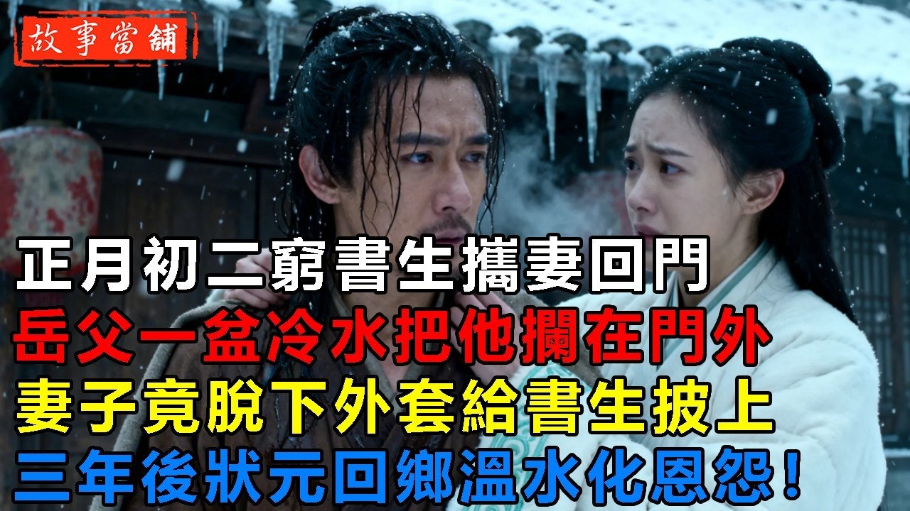 正月初二窮書生攜妻回門，岳父一盆冷水把他攔在門外，妻子竟脫下外套給書生披上，三年後狀元回鄉溫水化恩怨！| 民間故事 | 故事當舖