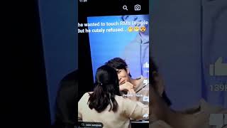 she wanted to touch RM"s cutee Dimple... but she couldn't..🤭🤗 #BTS #Army @ bushrakhan448