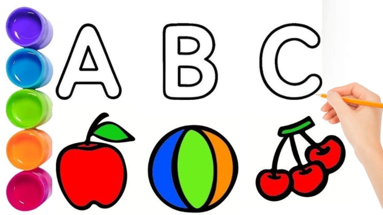 How to draw Alphabet abcd, a For Apple b for ball c for cat, Learn ABCD Drawing