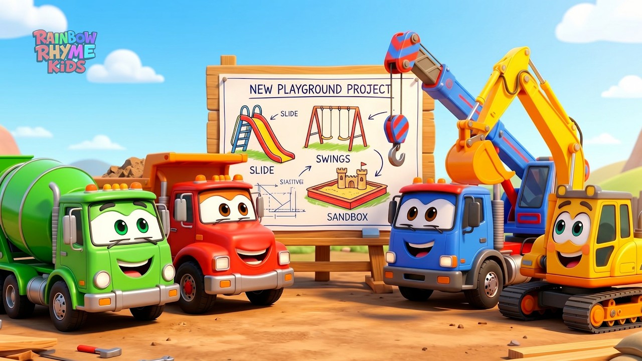 Let's Build a Playground! Construction Vehicles Song & Kids Nursery ...