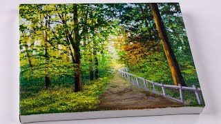 Forest landscape painting | Green forest | Acrylic painting tutorial