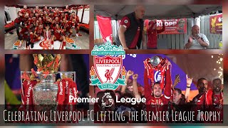 Celebrating liverpool fc lifting the premier league trophy