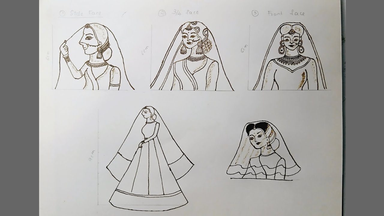 Bridal Henna Design for Face Sketch | Side, 3/4 & Front View Mehndi Art Tutorial