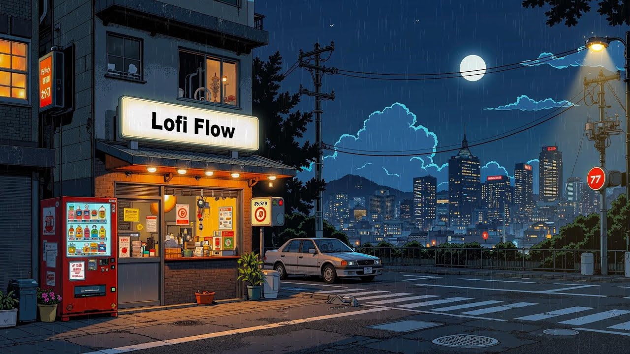 Rainy Night Coffee Shop 🌙☔ Lofi Flow — Cozy City Lights for Relax & Late-Night Focus