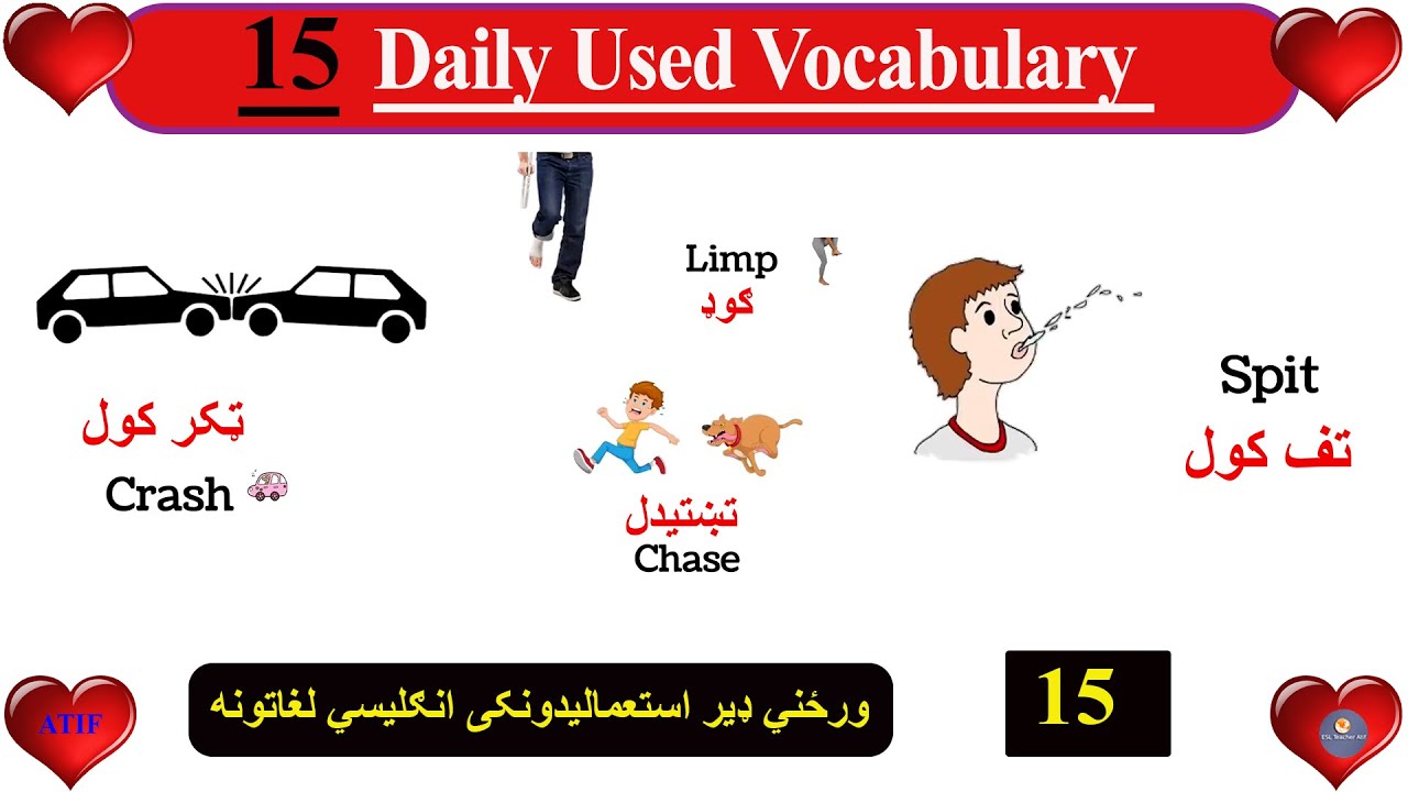 Daily Used English Vocabulary with Pashto meaning ورځنی ډول ډیر