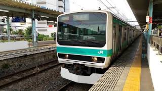 E231系 松戸車 マト110編成(帯色違い) 取手駅発車