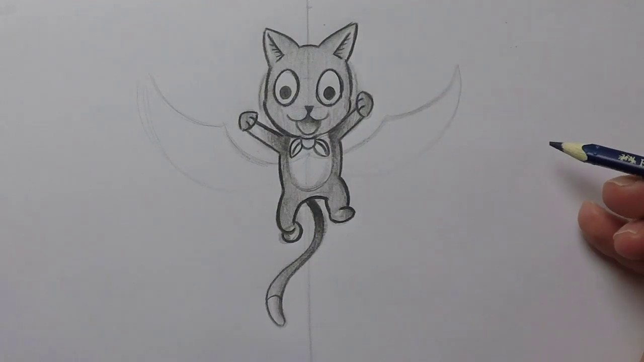 [DESSINER-FACILE] Happy chat de Fairy Tail en croquis - YouTube
