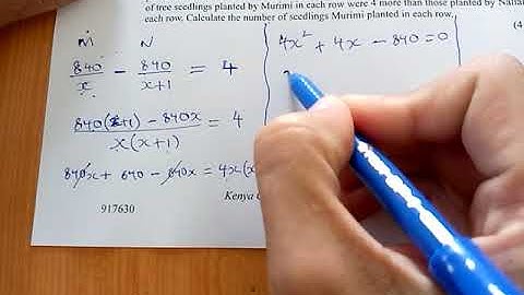 KCSE 2017. Murimi and Naliaka. Quadratic Equations