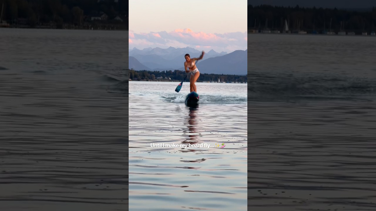 This watersports discipline is SO hard!‍#SUP #Foiling #paddleup #Surfgirl #lake #sportgirl