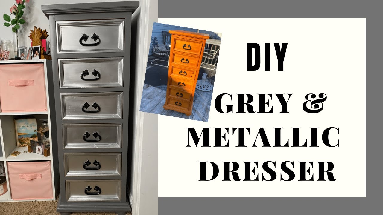 DIY TALL WOODEN DRESSER| Grey and Metallic Silver