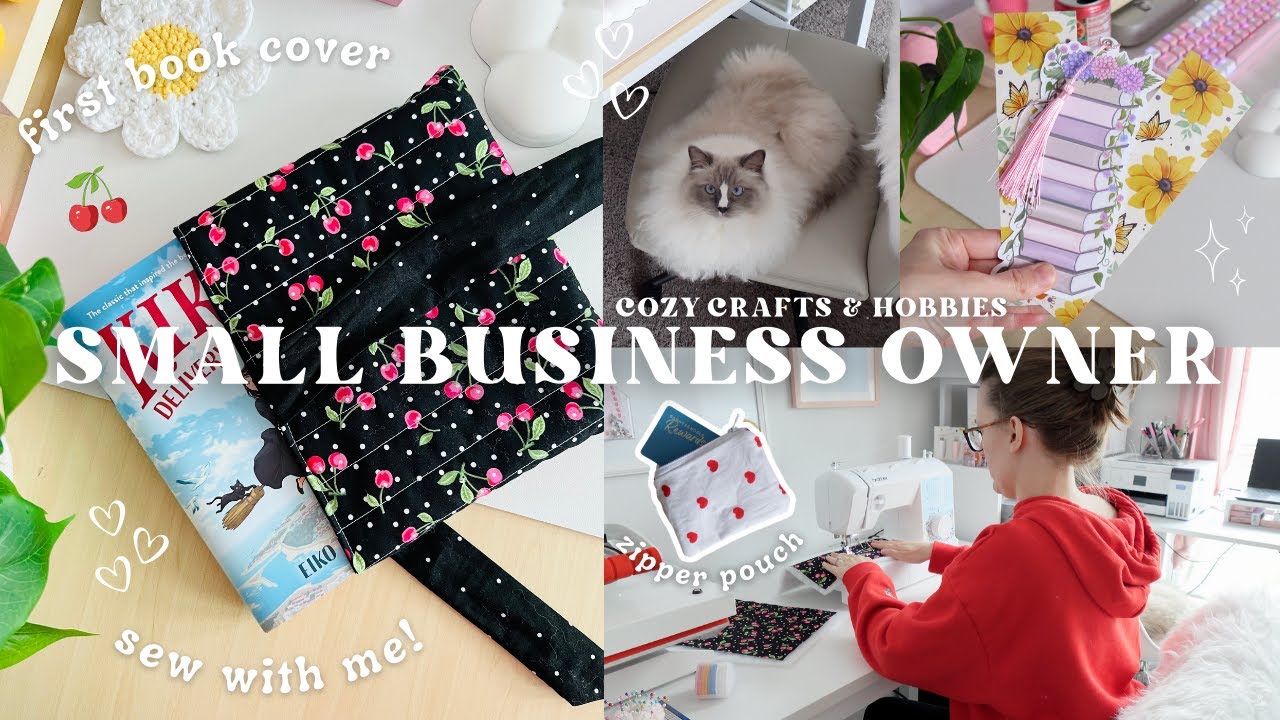 Small Business Crafts & Cozy Hobbies 🧵✨ sewing quilted book sleeve & making bookmarks | studio vlog