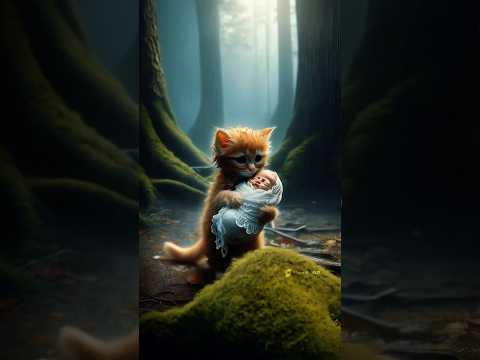 Lovely Baby was Abandoned by his Mother, and a Poor Kitten Rescued him #cat #cute #rescue #animals