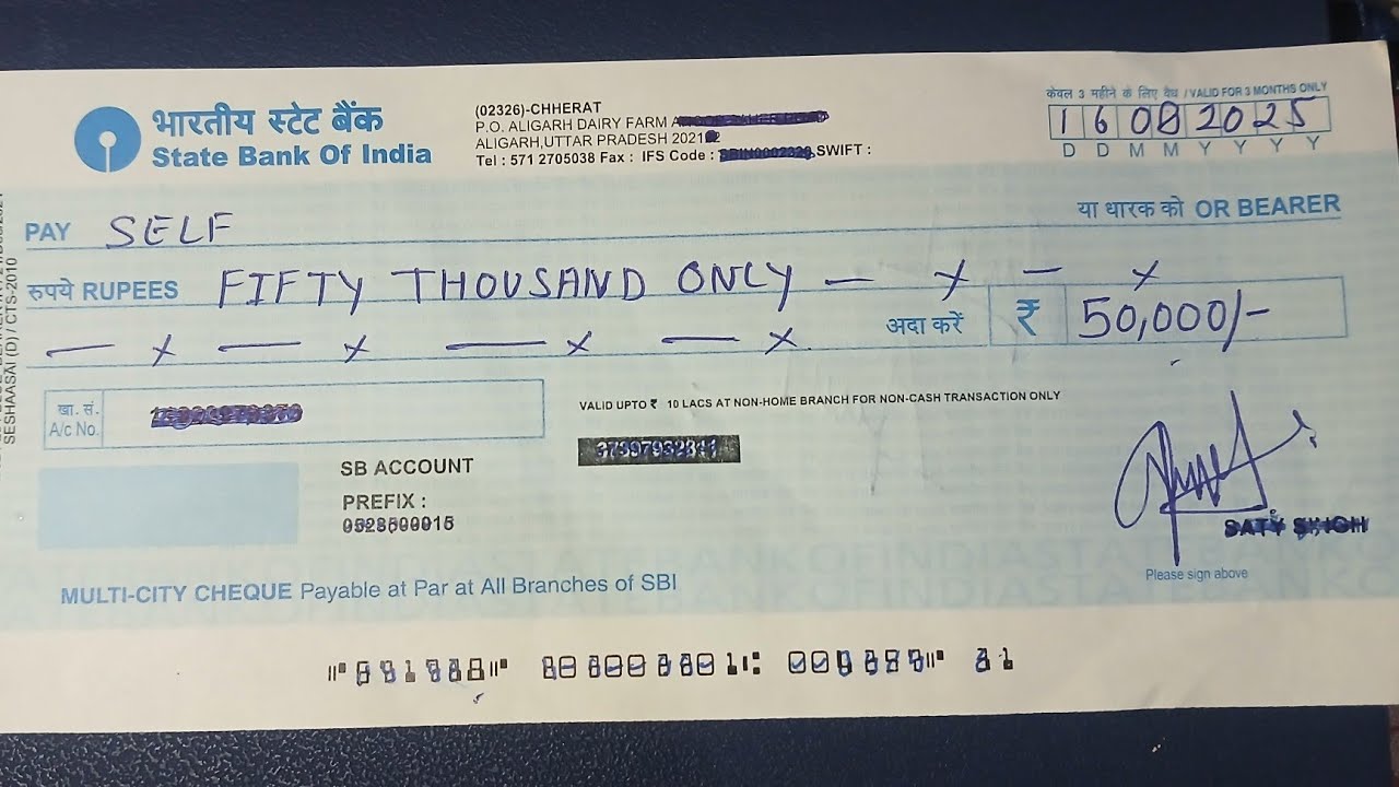 How to fill Self cheque for Cash withdrawal/SBI cash withdrawal cheque# ...