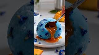 💙🧡 Butterfly Pea Rice Ball | Soft, Chewy &amp; Oozing Golden Tropical Lava! #foodbubu #dessert #cake