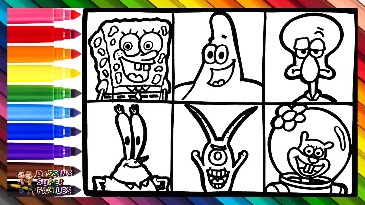 Dessiner et Colorier les Personnages de Bob l'Éponge 🧽🐙🦀🍔🐿️🦑👾🌊 Dessins