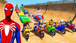 GTA V SPIDERMAN, GODZILLA x KONG  Epic New Stunt Race For Car Racing Challenge by Trevor and Shark