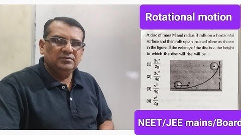 A disc of mass M and radius R rolls on a horizontal surface and then rolls up an inclined plane as