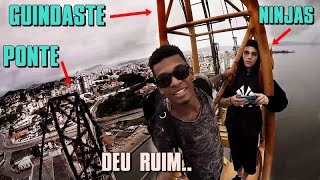 CLIMBING HERCILIO LUZ BRIDGE - HELICOPTER PASSED BY THE SIDE OF THE CRANE (FLORIANOPOLIS)