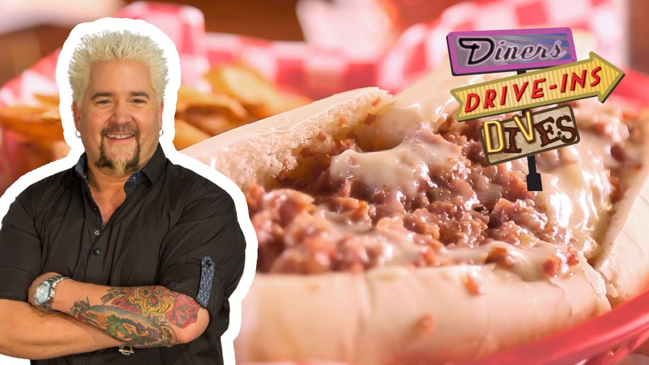 Guy Fieri Tries A Wit Or Witowski Kielbasa Cheesesteak Sandwich Diners Drive Ins And Dives Youtube