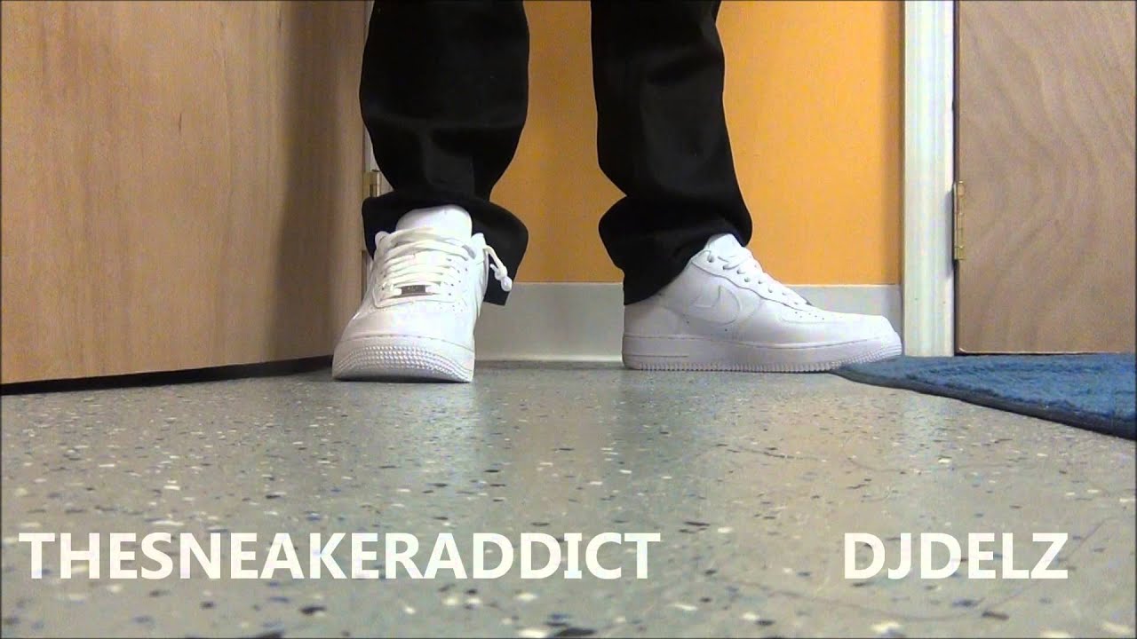 Nike Air Force 1 White On White Sneaker Review ,Sizing + On Foot With  @DjDelz Uptowns - YouTube