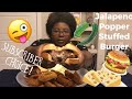 Jalapeño Popper Stuffed Burger MUKBANG  Crunchy Onion Rings  Eating Show