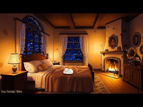 vintage oldies playing in another room and it's snowy | warm crackling fireplace for relax, sleep