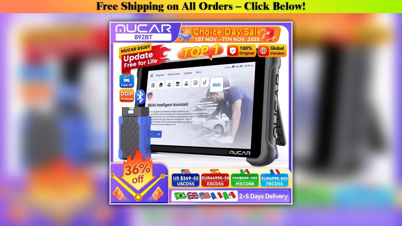 Lifetime Free Update MUCAR 892BT OBD2 Scanner CANFD&DOIP Bi-directional Diagnostic