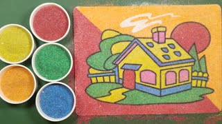 The sand painting and coloring pictures| coloring sweet home-ASMR SAND PAINTING satisfying- rainbow