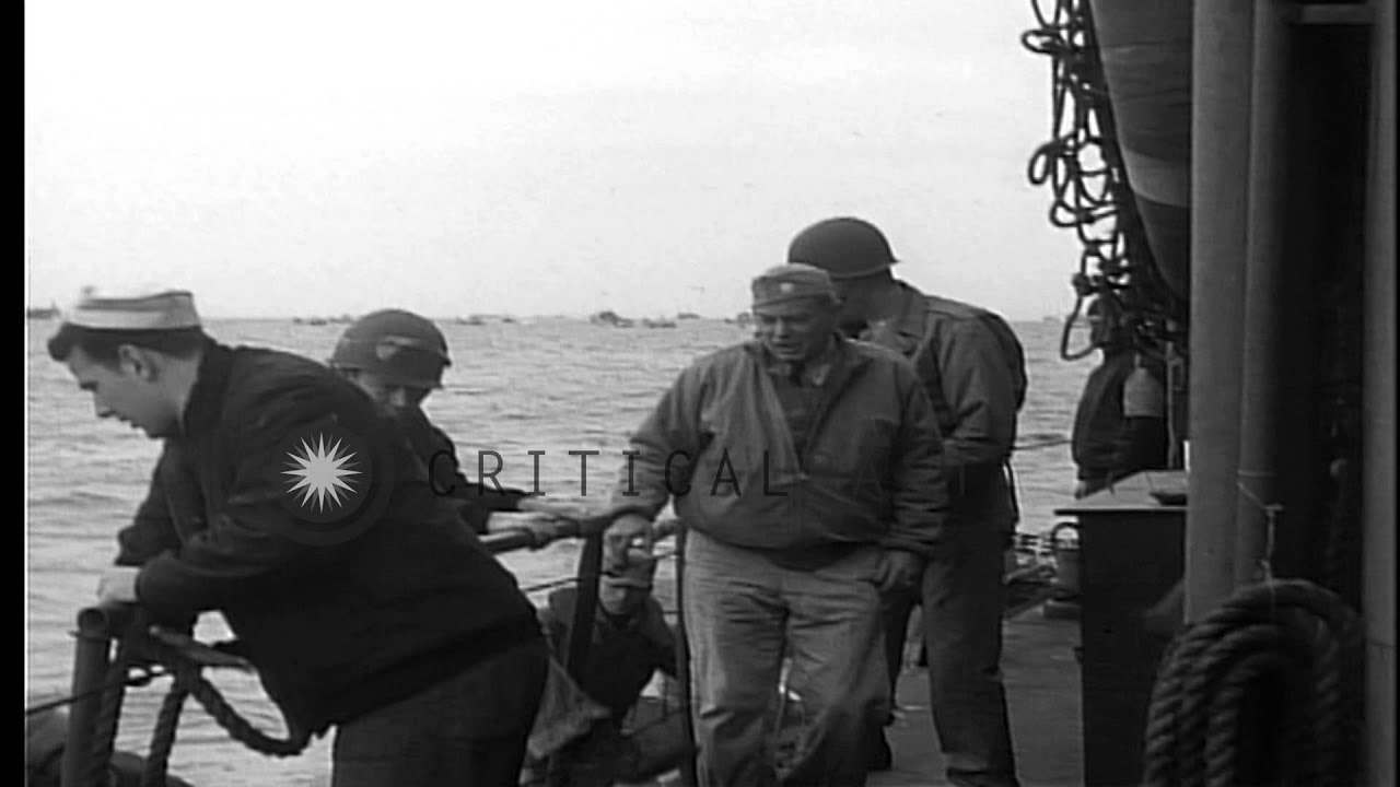 US Coast Guard supply operations near Beachhead during Allied invasion of France,...HD Stock Footage