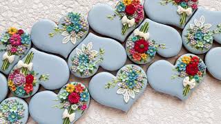 : Beautiful Floral Heart Cookies  with edible lace accents 