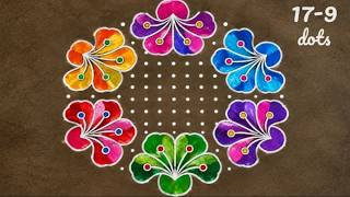 17-9 dots Simple Rangoli art design/Easy rangoli/muggulu designs/kolam designs/Sony rangoli designs.