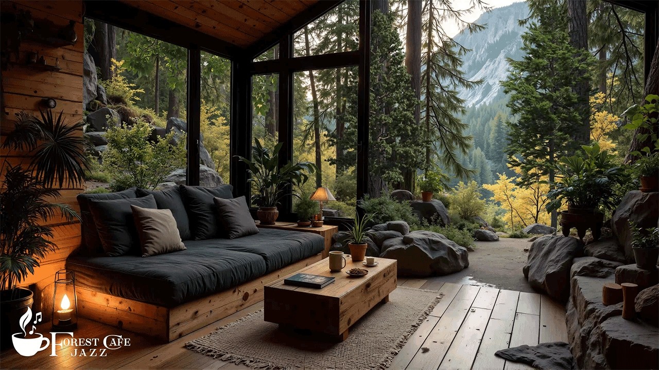 Уютное Деревянное Кафе В Лесу | Нежная Инструментальная Джазовая Фоновая Музыка Для Сосредоточенн...