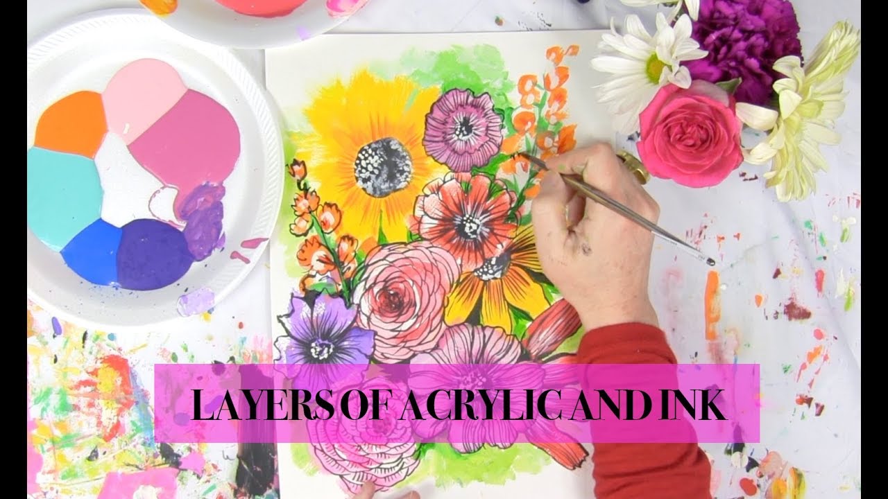 layers of acrylic and ink - YouTube
