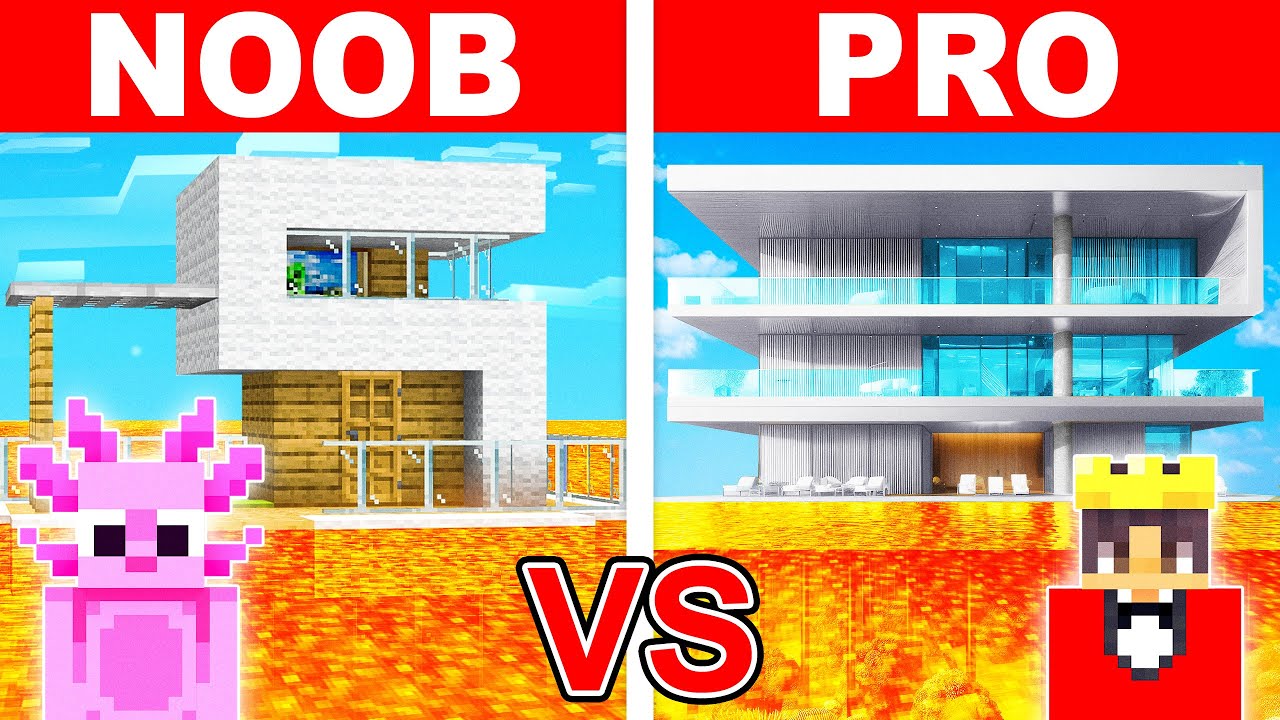 Mongo and Axy LAVA HOUSE Build Challenge in Minecraft!