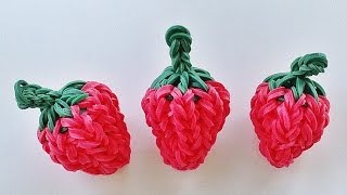 Rainbow Loom Strawberry 3D Charm - How to make with loom / bands