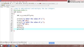 sum,difference and product of integers using c programming
