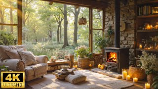 Spring Cabin Ambience 🌺 Soft Piano, Warm Fireplace and Sounds of Nature for Deep Sleep screenshot 3