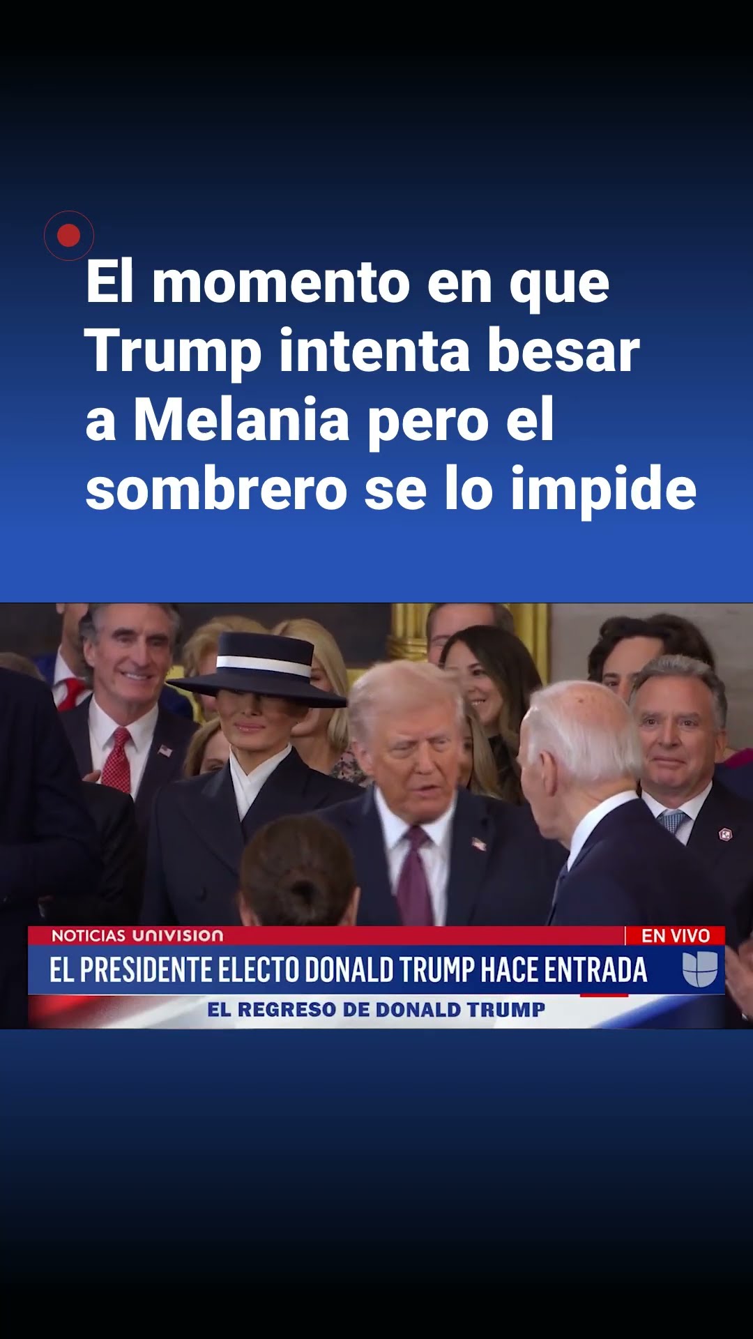 El momento en el que Donald Trump intentó besar a Melania pero el sombrero se lo impidió