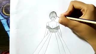 A girl Drawing with Lehenga।। Step by Step Drawing tutorial. @TanzilaDrawingAcademy