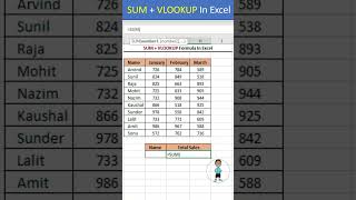 sum   vlookup formula in excel #excel #exceltips #shorts #exceltutorial #msexcel #microsoftexcel