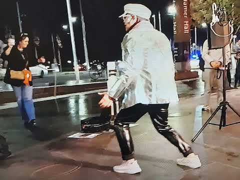 Melbourne Busker Pop Singer Frankie Lee Latino Dancer Dancing With Audience Outside Hamer Hall 