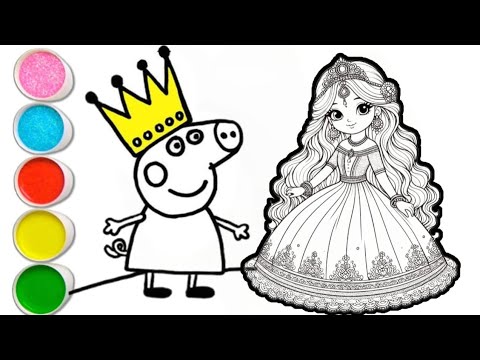 Drawing Princess Papi Peppa pig with princess drawing and coloring for kids and toddlers ...