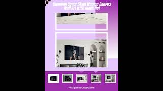 Stunning Sugar Skull Woman Canvas Wall Art with Black Hat