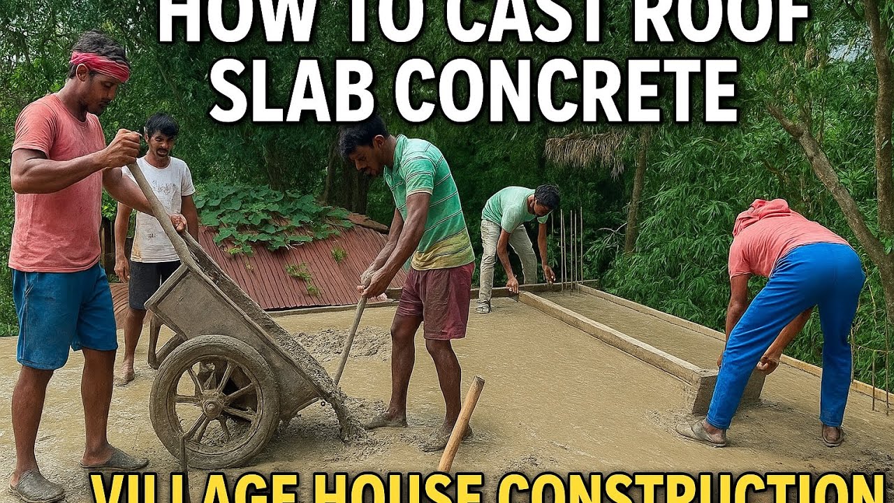 How to Cast Roof Slab Concrete in Village House Construction ||