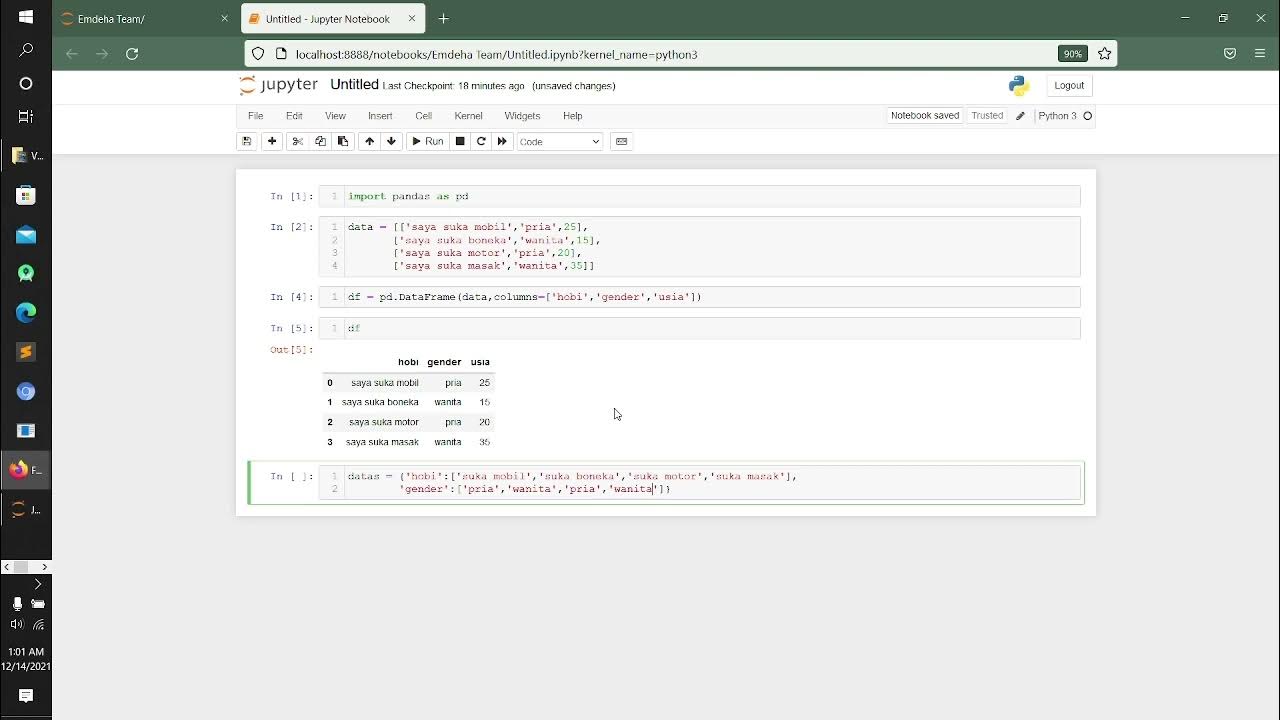 Membuat dataframe di Pandas Python || Tutorial DataFrame Pandas ...