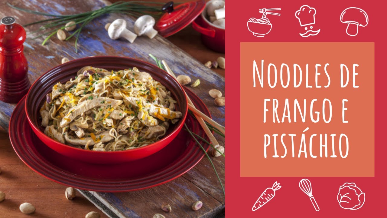 Noodles de frango e pistácio (receita rápida)